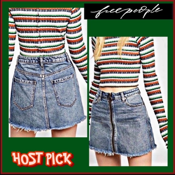 FREE PEOPLE ZIP UP BOHO DENIM SKIRT Sz 27 - Picture 3 of 13